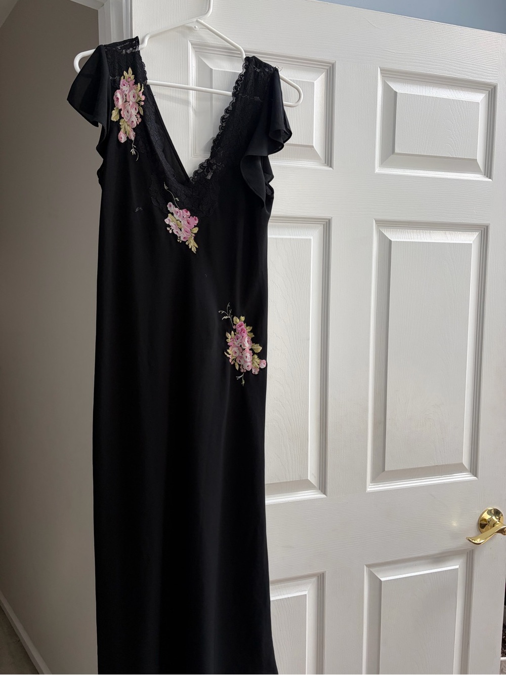 Vintage pink label Oscar de la Renta Black Slip with Pink Floral Embroidery